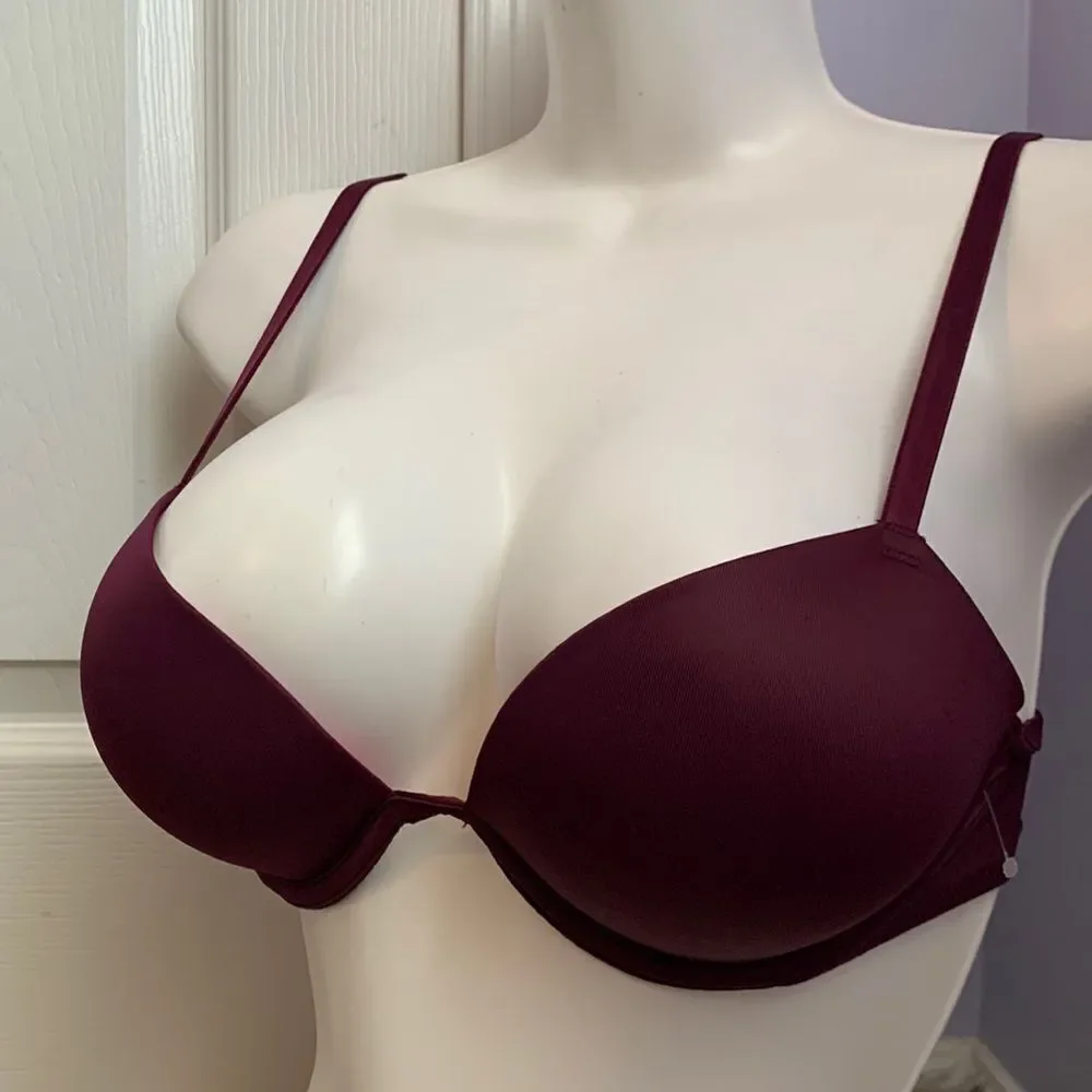 Victoria’s Secret PINK Wear Everywhere Super Push-Up Bra 34B Burgundy - Picture 1 of 12